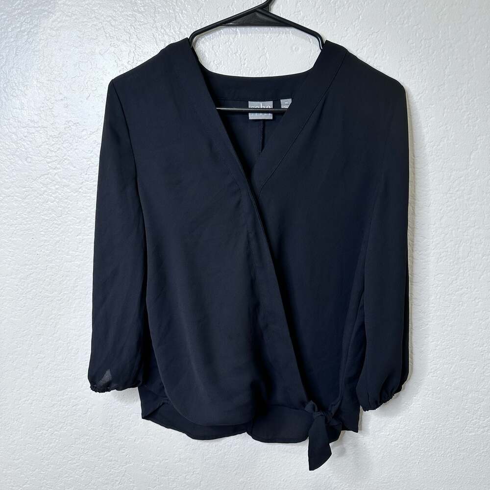 Soho New York & Company Jeans Black V-Neck Wrap Front Blouse - XS